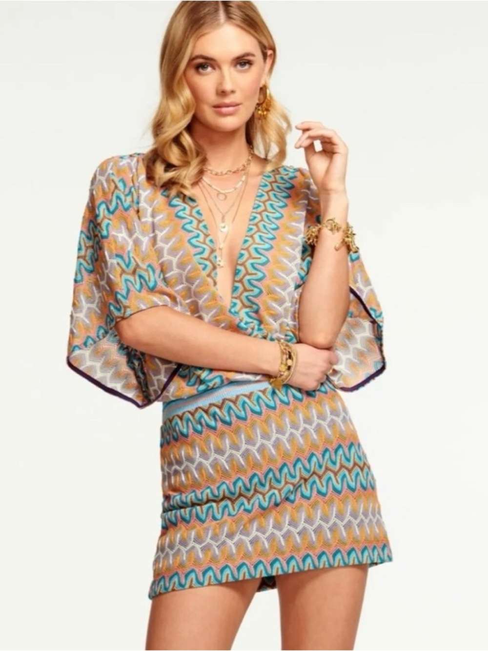 Ramy Brook New York Multi Colour Zig Zag Knit Mini Dress - Size Small